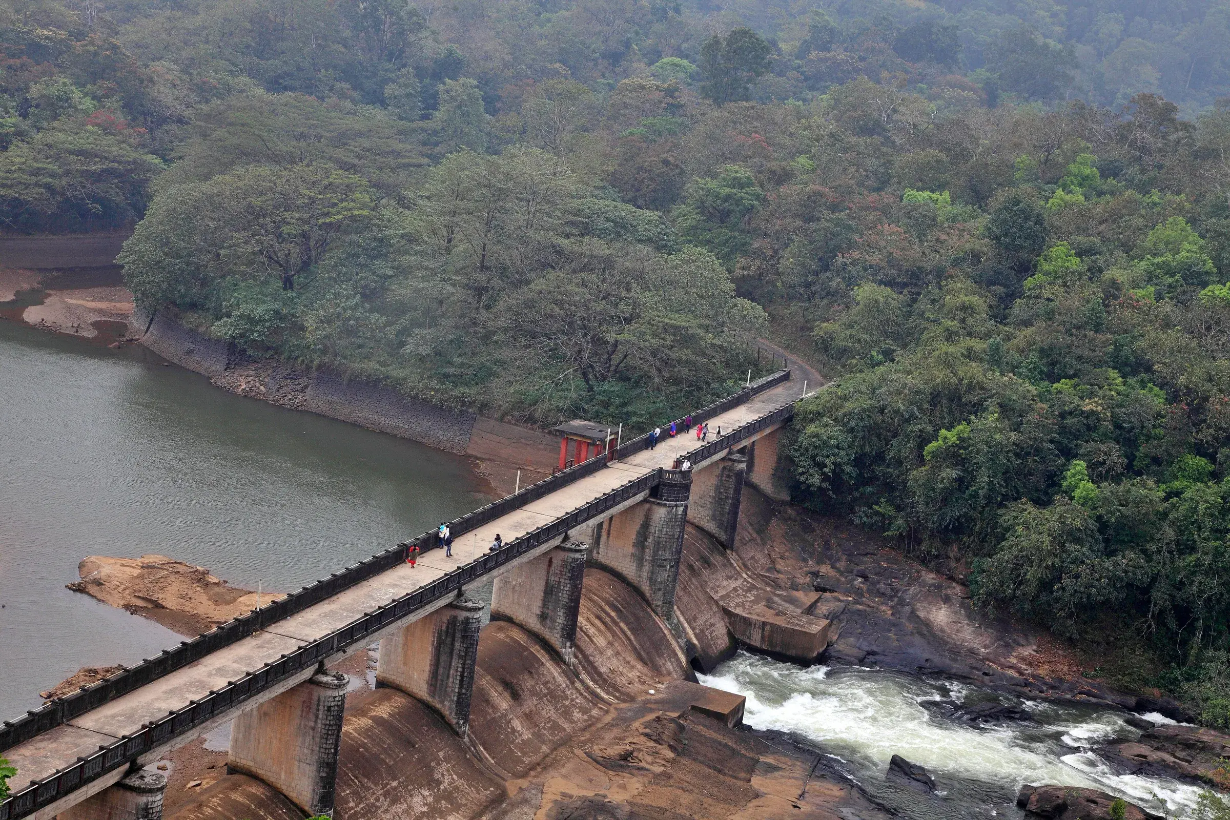The Thenmala dam and forested hills seen from the Ottakkal lookout