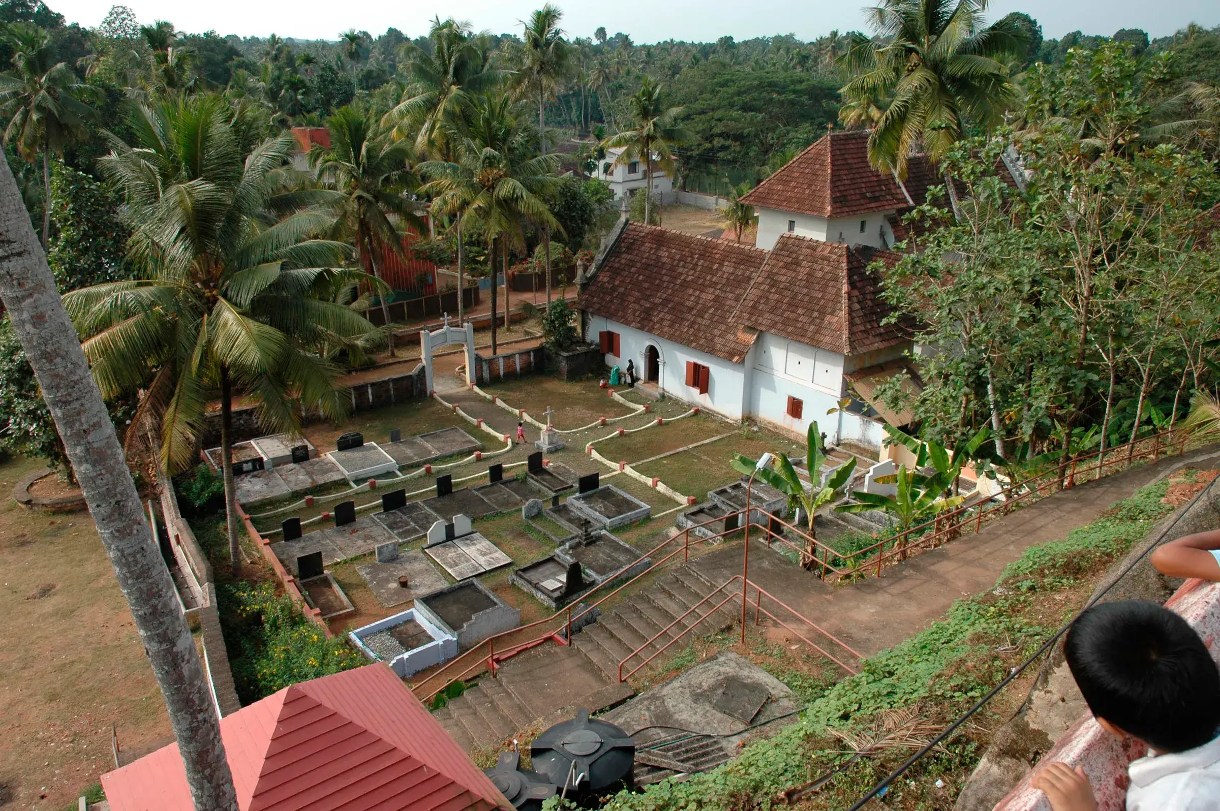 The white façade of St. Mary's Knanaya Church, Kottayam