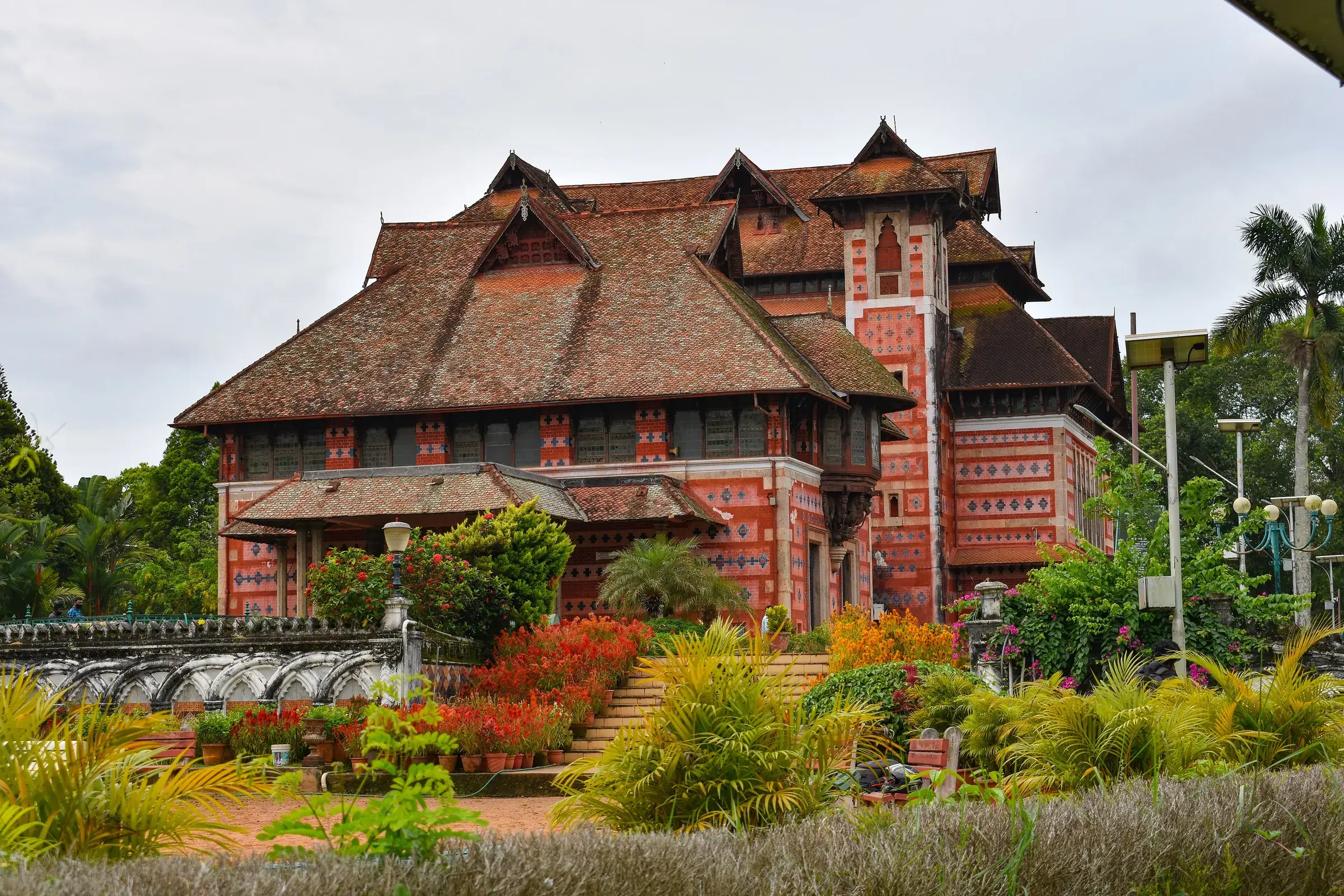 The patterned brick façade and gabled roofs of the Napier Museum