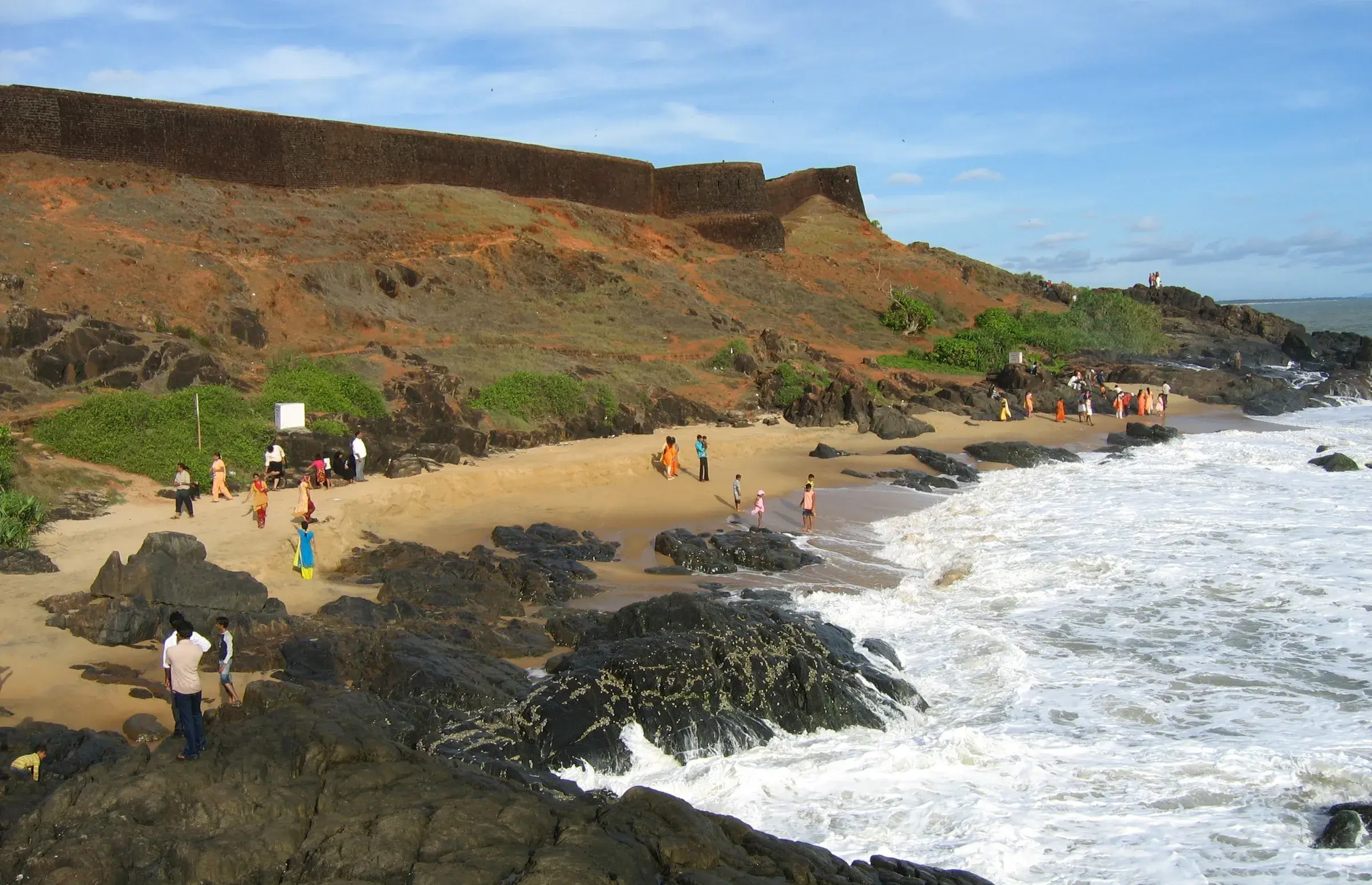 Bekal Fort's ramparts running along the coast