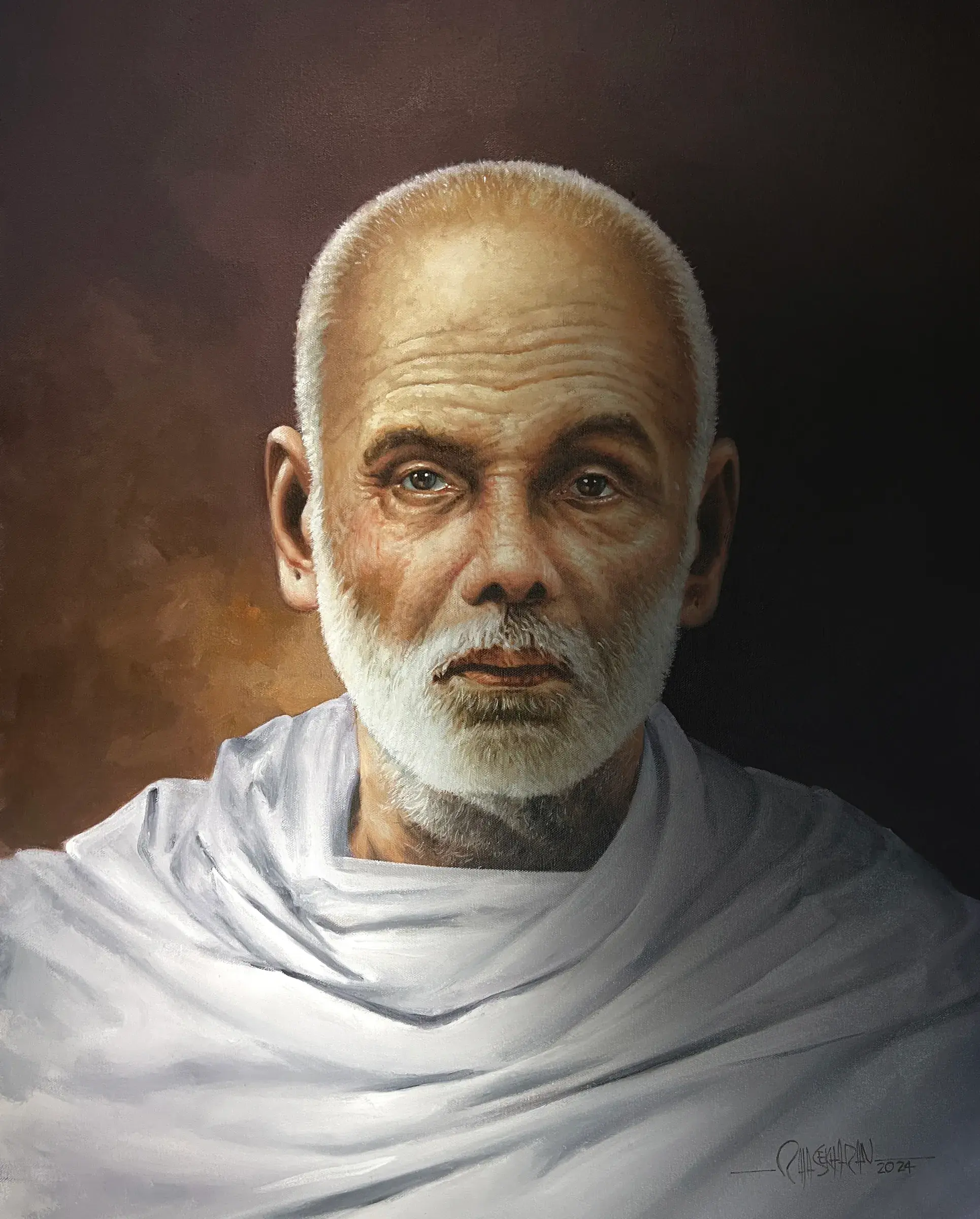 An oil painting of Sree Narayana Guru