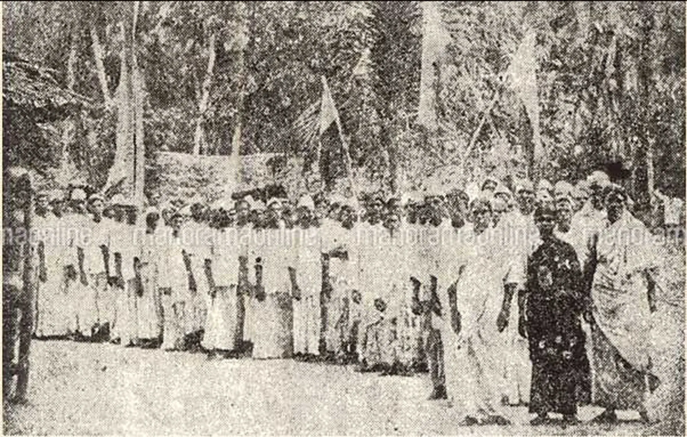 A historic photograph of a protest march during the Vaikom Satyagraha
